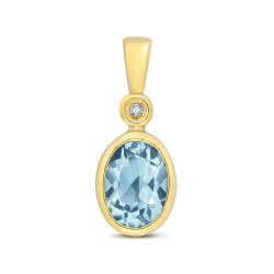 Diamond & Light Swiss Blue Topaz Oval Rubover Pendant In 9ct Gold 