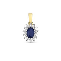 Diamond & Sapphire Oval Cluster Pendant In 9ct Gold 