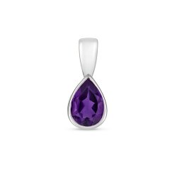 Amethyst Pear Shape Rubover Pendant In 9ct White Gold 