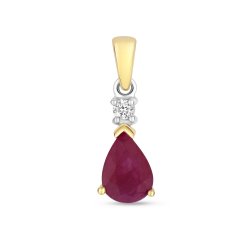 Diamond & Ruby Pear Shape Pendant In 9ct Gold 