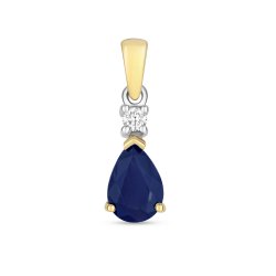 Diamond & Sapphire Pear Shape Pendant In 9ct Gold 