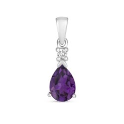 Diamond & Amethyst Pear Shape Pendant In 9ct White Gold 