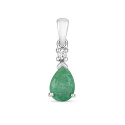 Diamond & Emerald Pear Shape Pendant In 9ct White Gold 