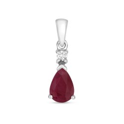 Diamond & Ruby Pear Shape Pendant In 9ct White Gold 