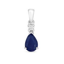 Diamond & Sapphire Pear Shape Pendant In 9ct White Gold 