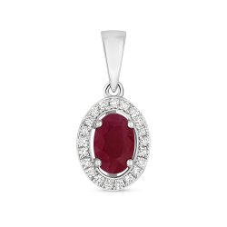 Diamond & Ruby Oval Halo Pendant In 9ct White Gold 