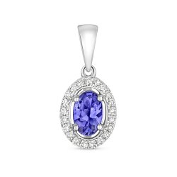 Diamond & Tanzanite Oval Halo Pendant In 9ct White Gold 