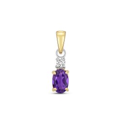 Diamond & Amethyst Oval Claw Set Pendant In 9ct Gold 
