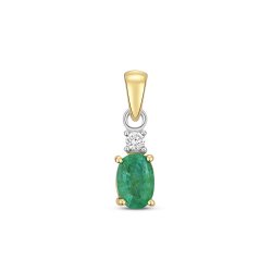 Diamond & Emerald Oval Claw Set Pendant In 9ct Gold 