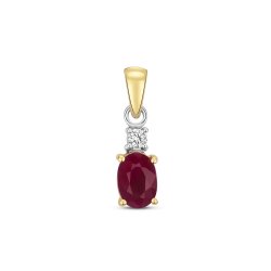 Diamond & Ruby Oval Claw Set Pendant In 9ct Gold 