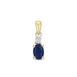 Diamond & Sapphire Oval Claw Set Pendant In 9ct Gold 