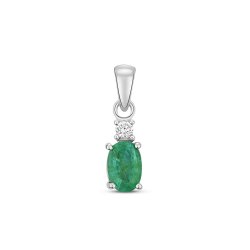 Diamond & Emerald Oval Claw Set Pendant In 9ct White Gold 