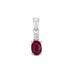 Diamond & Ruby Oval Claw Set Pendant In 9ct White Gold 