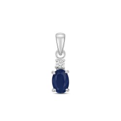 Diamond & Sapphire Oval Claw Set Pendant In 9ct White Gold 