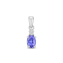Diamond & Tanzanite Oval Claw Set Pendant In 9ct White Gold 