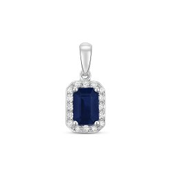 Diamond & Sapphire Octagon Cluster Pendant In 9ct White Gold 