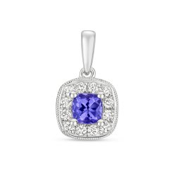 Diamond & Tanzanite Cushion Cluster Pendant In 9ct White Gold 