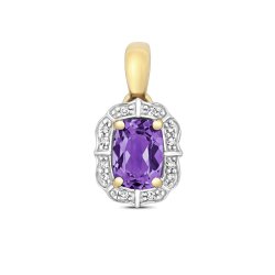 Diamond & Amethyst Cushion Deco Style Cluster Pendant In 9ct Gold 