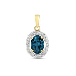 Diamond & London Blue Topaz Oval Halo Pendant In 9ct Gold 