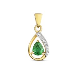 Diamond & Emerald Pear Shape Pendant In 9ct Gold 