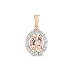 Diamond & Morganite Oval Halo Pendant In 9ct Rose Gold 