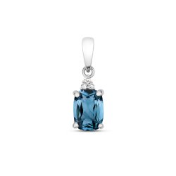 Diamond & London Blue Topaz Cushion Claw Set Pendant In 9ct Gold 