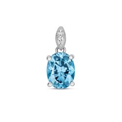 Diamond & Swiss Blue Topaz Oval With Set Bail Pendant In 9ct Gold 