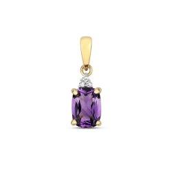 Diamond & Amethyst Cushion Claw Set Pendant In 9ct Gold 