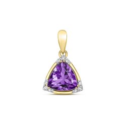 Diamond & Amethyst Rounded Triangle With Corner Set Pendant In 9ct Gold 