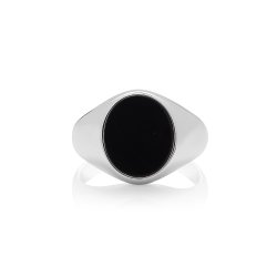 Silver Oval Black Onyx Signet Ring 