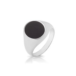 Silver Oval Black Onyx Signet Ring 