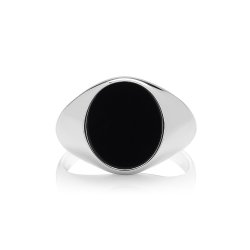 Silver Oval Black Onyx Signet Ring 