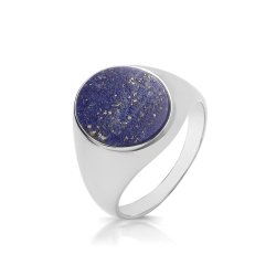 Silver Oval Lapis Signet Ring 