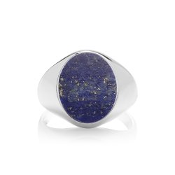 Silver Oval Lapis Signet Ring 