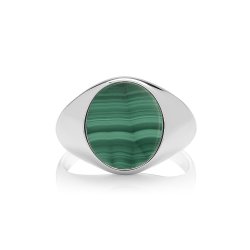 Silver Oval Malachite Signet Ring 