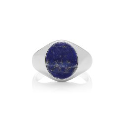 Silver Oval Lapis Signet Ring 