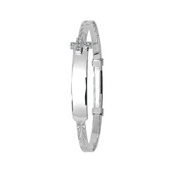 9ct White Gold Babies' Expandable Cz Cross Id Bangle 