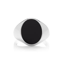 Silver Oval Black Onyx Signet Ring 
