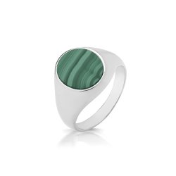 Silver Oval Malachite Signet Ring 