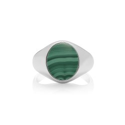 Silver Oval Malachite Signet Ring 