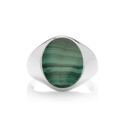 Silver Oval Malachite Signet Ring 