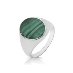 Silver Oval Malachite Signet Ring 