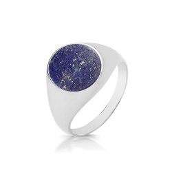 Silver Oval Lapis Signet Ring 