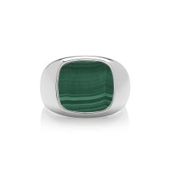 Silver Cushion Malachite Signet Ring 