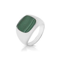 Silver Cushion Malachite Signet Ring 