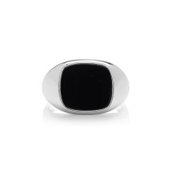 Silver Cushion Black Onyx Signet Ring 