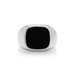Silver Cushion Black Onyx Signet Ring 