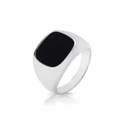 Silver Cushion Black Onyx Signet Ring 