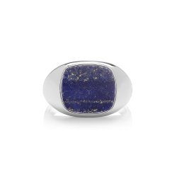 Silver Cushion Lapis Signet Ring 