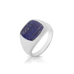 Silver Cushion Lapis Signet Ring 
